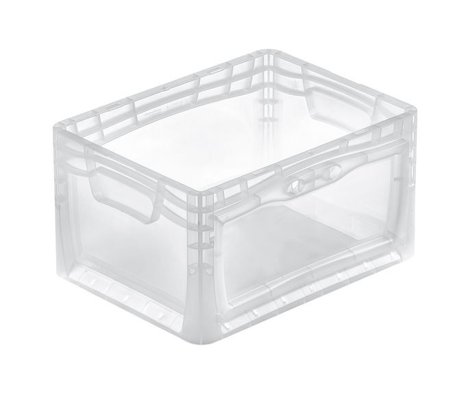Behälter lightline mit Öffnung und Klappe 400 x 300 x 220 mm  Farbe: transluzent, geschlossener Griff, Klappe L